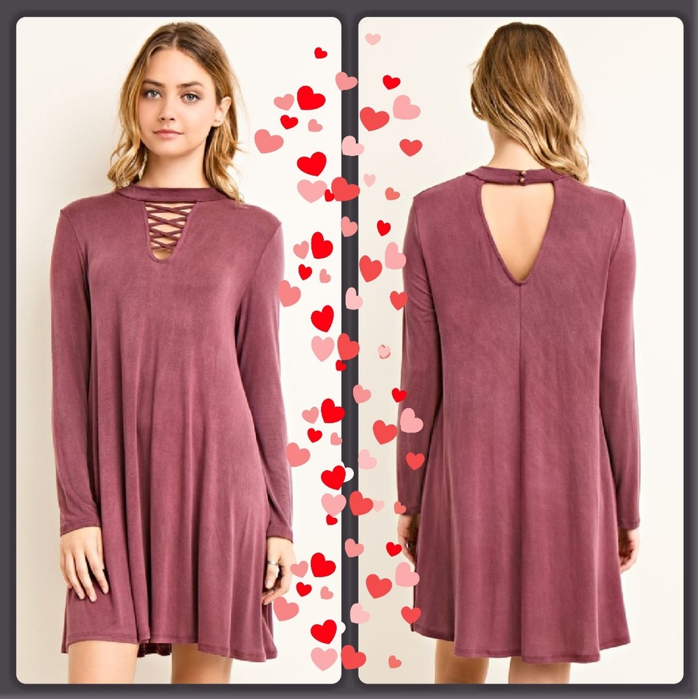 Jersey Mock Neck Dress with Cutouts